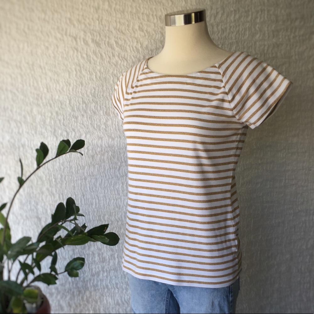 Ralph Lauren Gold Striped Crew Neck Tee